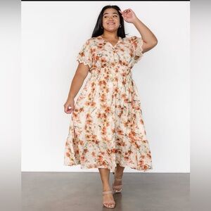 Baltic Born Women's Boho Tiered Aliyah Midi Dress Coral Cream Floral Lace Sz 2XL